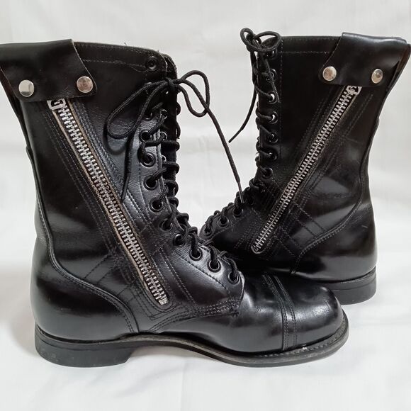 Vintage Military Jump Boots Mens Size 9W Black Leather Talon Zip Up Combat USA main image 5